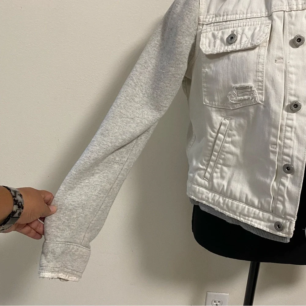 Free People Jacket Women’s Size Medium White Gray Sweater Jean hooded Jacket - Picture 4 of 16
